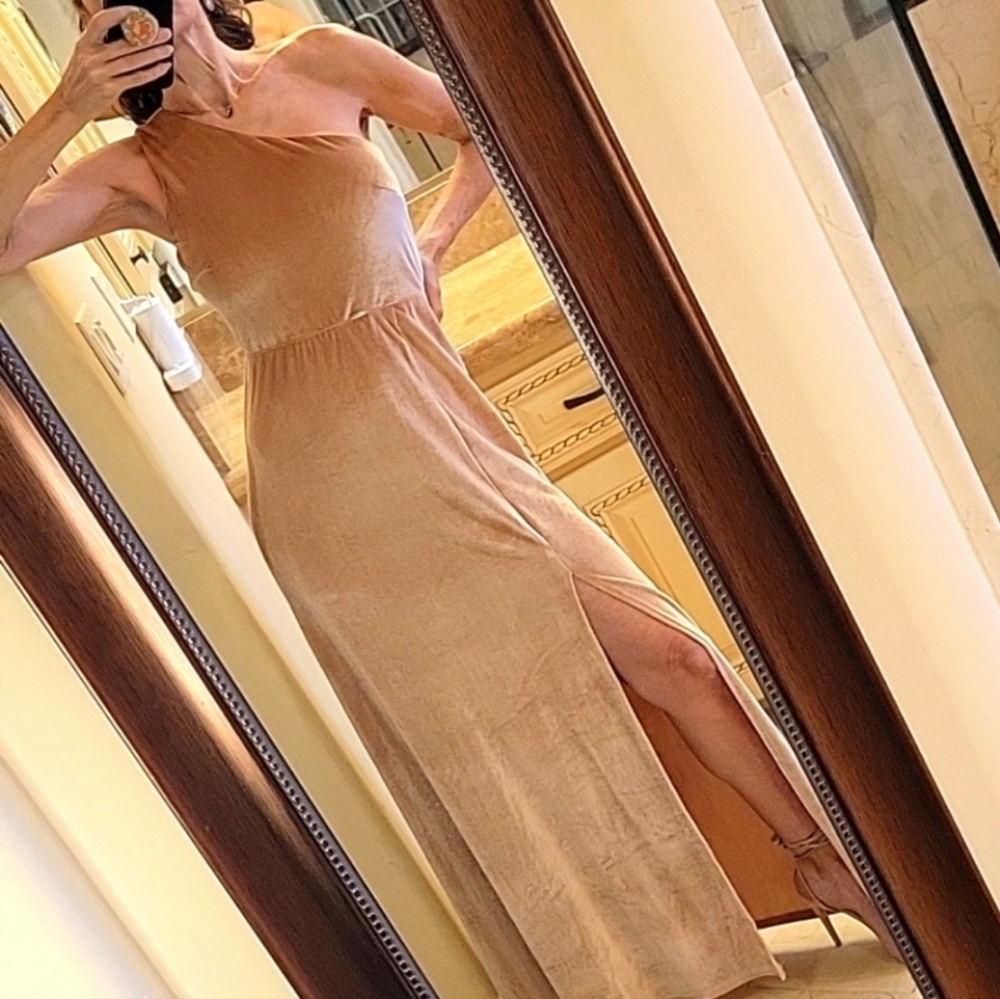 BALTICBØRN Golden Velvet One-shoulder Maxi Dress,  S